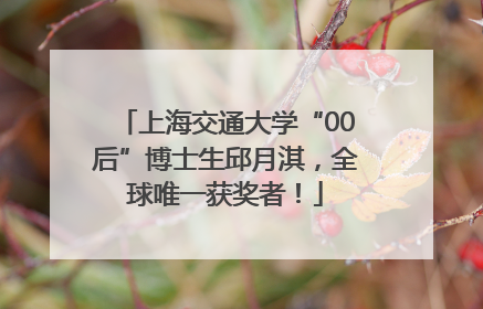 上海交通大学“00后”博士生邱月淇，全球唯一获奖者！
